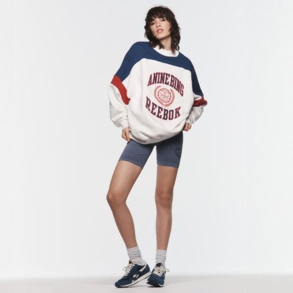 NWT Reebok x ANINE BING Oversized Varsity Logo Sweatshirt Size Large - Picture 1 of 8